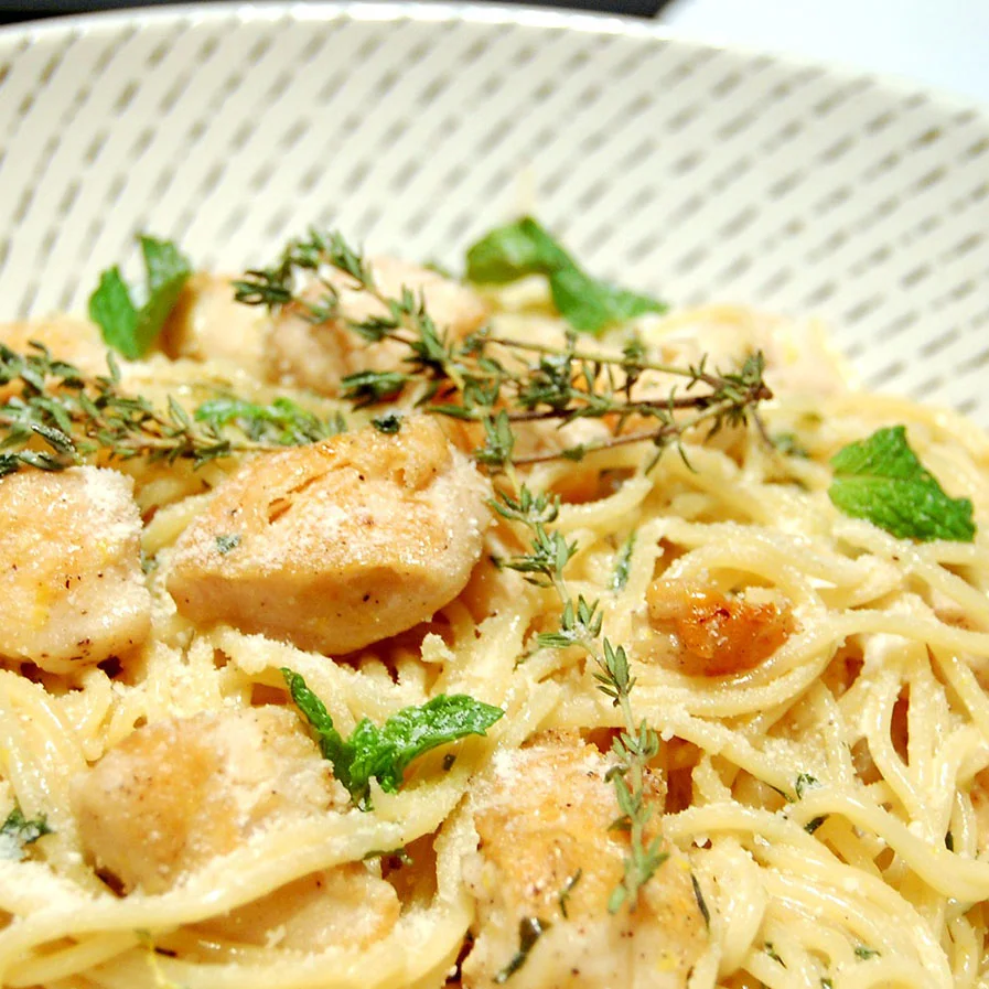 Chicken Pasta with Thyme-Mint Cream Sauce by Sashertootie parkerman