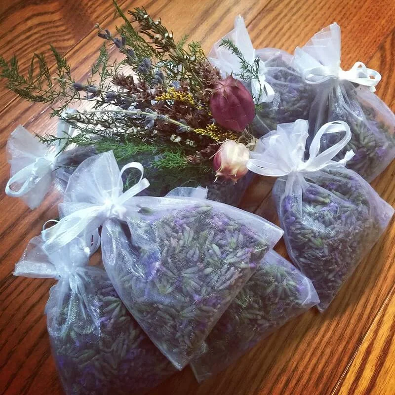 Lavender potpourri sachets closeup