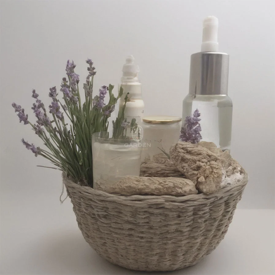 Lavender products in a basket resemblance.