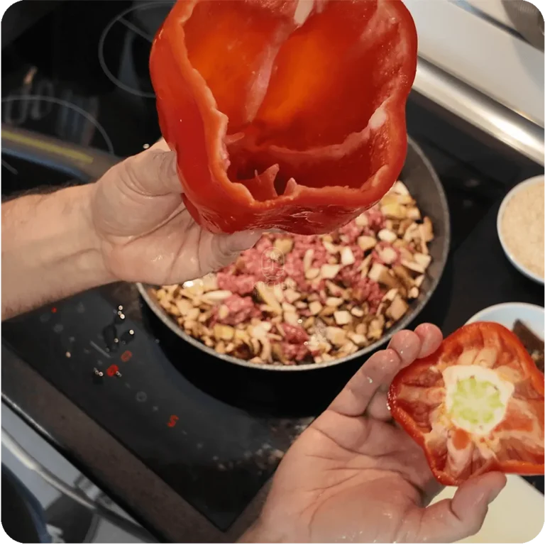 Meanwhile cut open and clean the red peppers